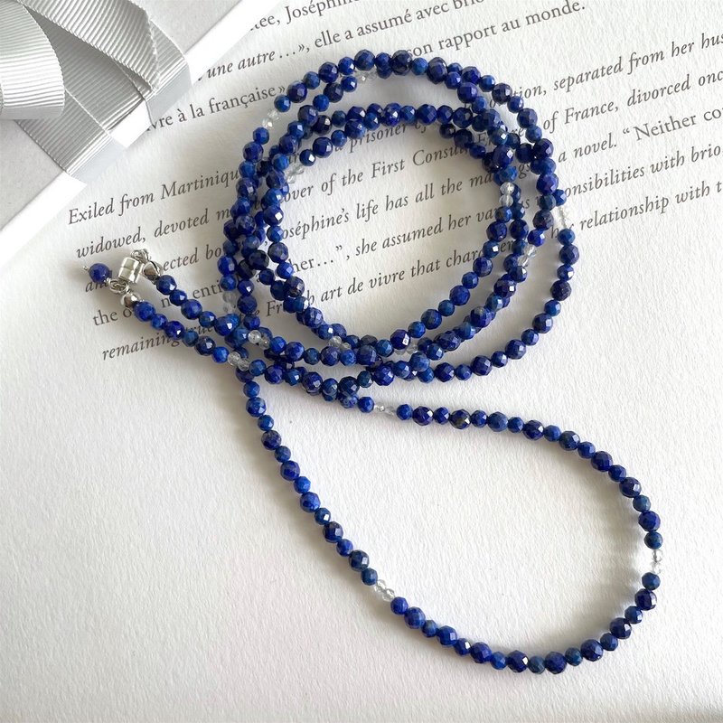 Seed Lapis Lazuli and Quartz Long Necklace - 项链 - 其他材质 蓝色