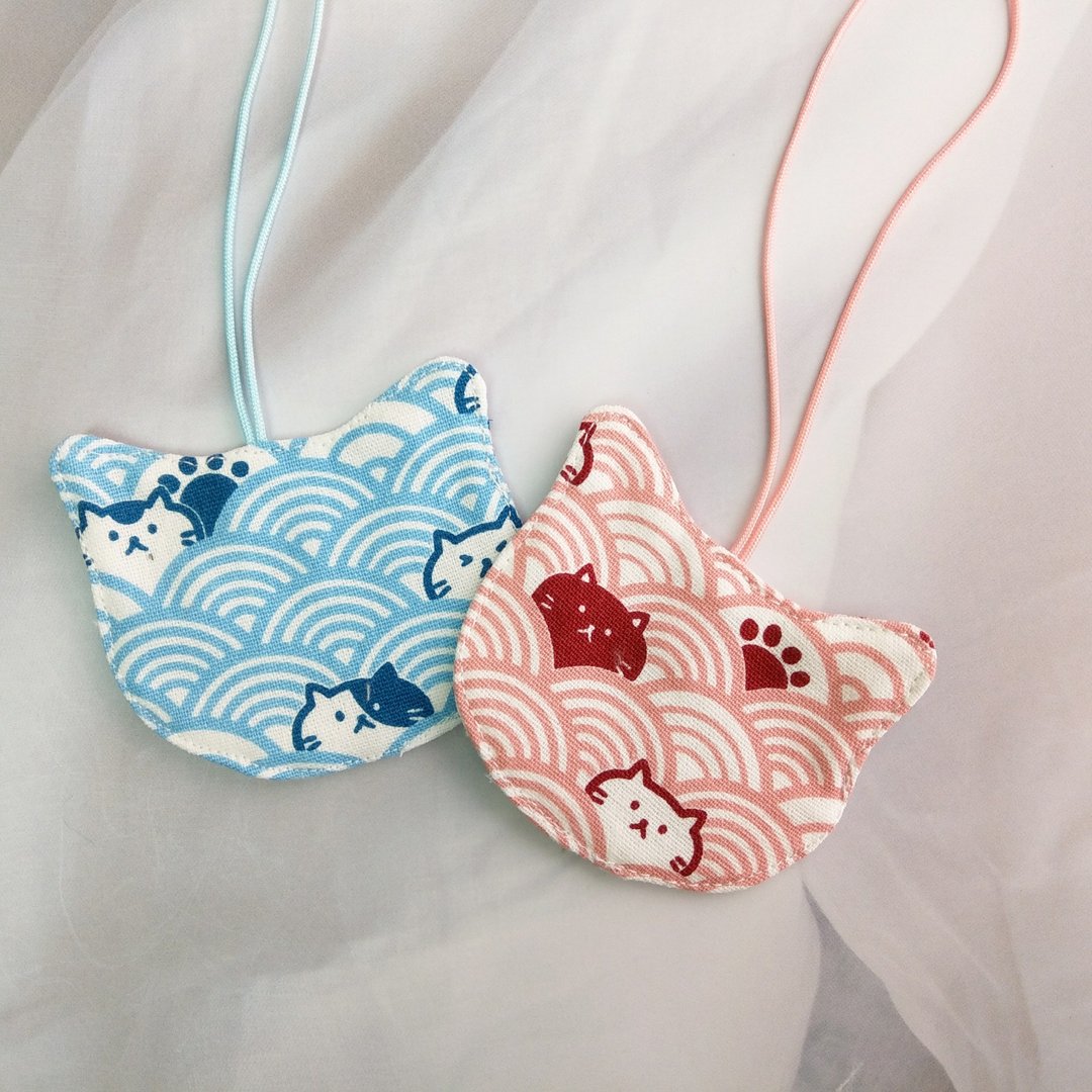 猫咪青海波-2色。微厚手感姓名吊牌 名牌 吊饰。定制中英文名字 - 其他 - 棉 粉红色
