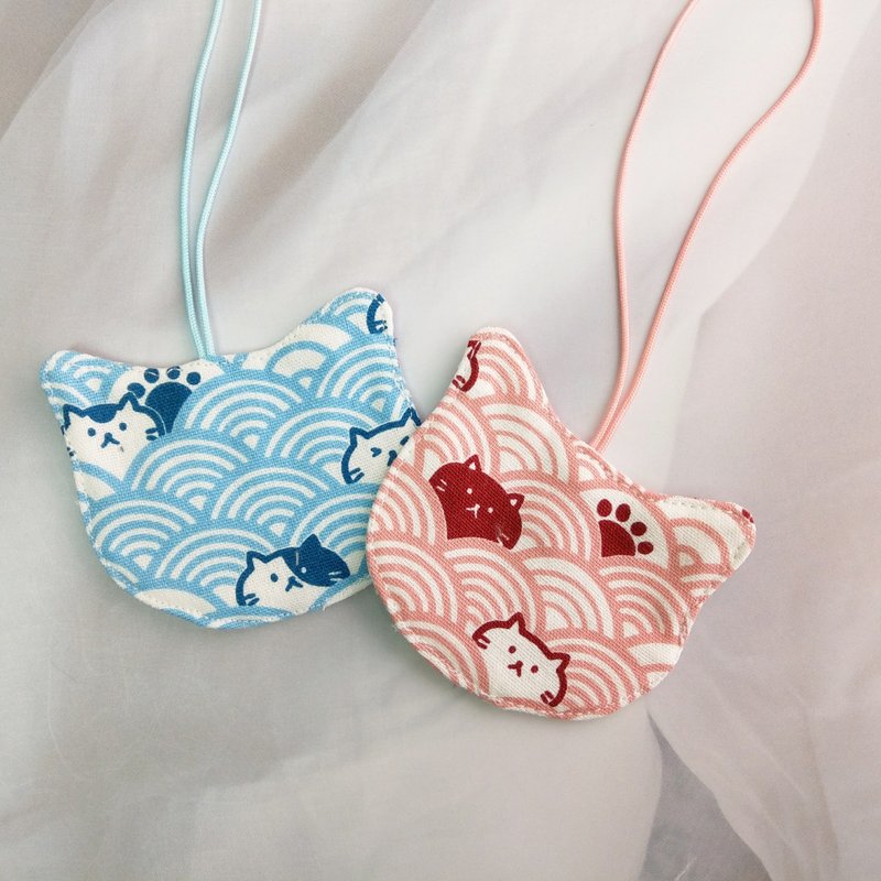 猫咪青海波-2色。微厚手感姓名吊牌 名牌 吊饰。定制中英文名字 - 其他 - 棉 粉红色