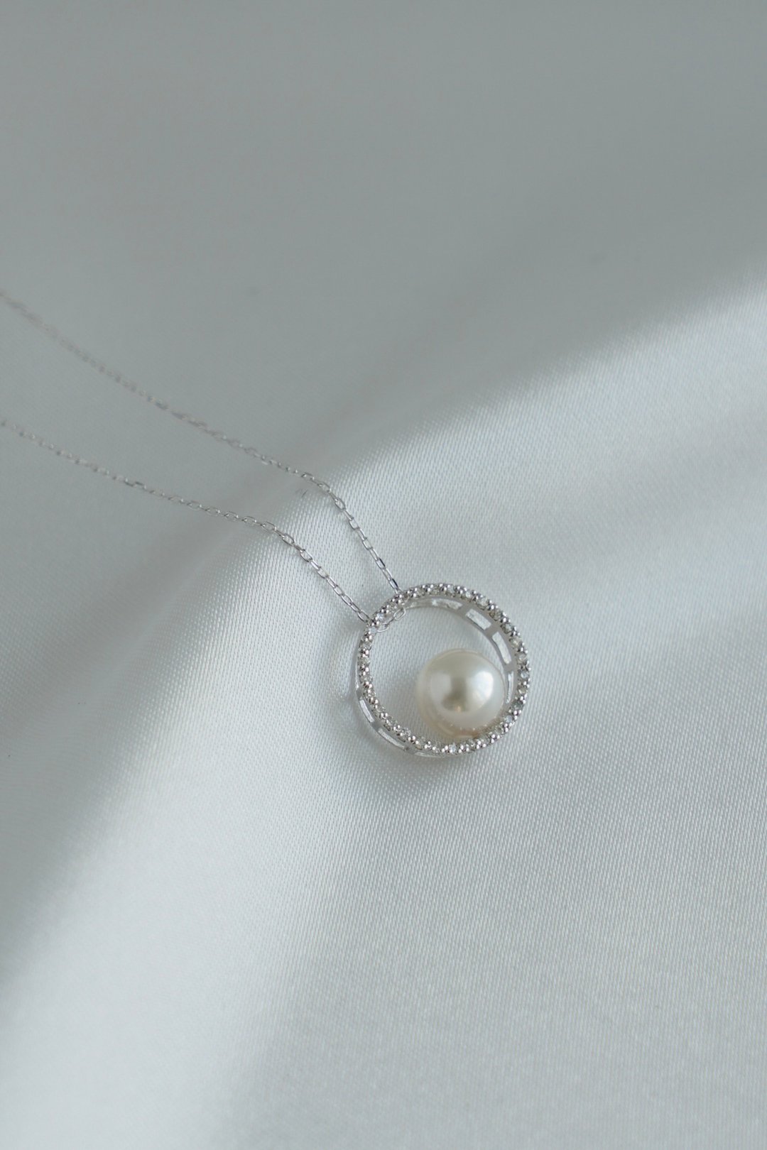 日本品牌 akoya 珍珠项链 18k 白金镶钻项链 珍珠项链 钻石项链 - 项链 - 珍珠 白色