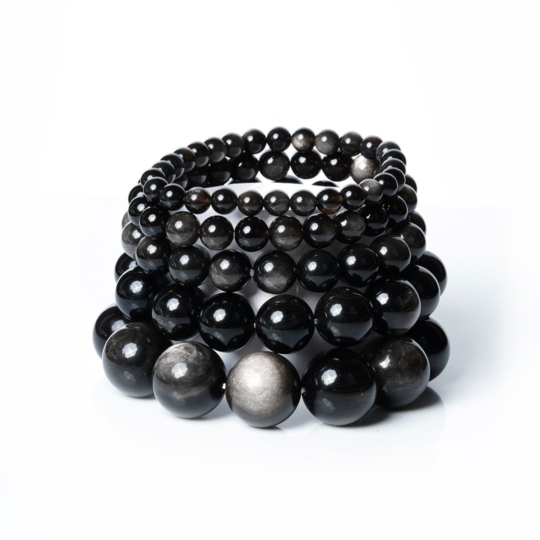 月光银曜石手珠 6mm 8mm 10mm 12mm 14mm 16mm 18mm - 手链/手环 - 半宝石 黑色