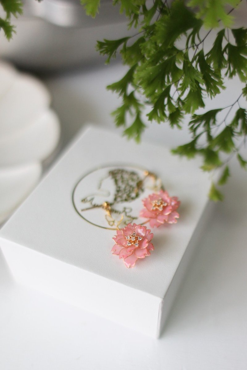 八重樱 • 粉 - 樱花 手工树脂耳环 耳夹 礼物 - 耳环/耳夹 - 树脂 粉红色