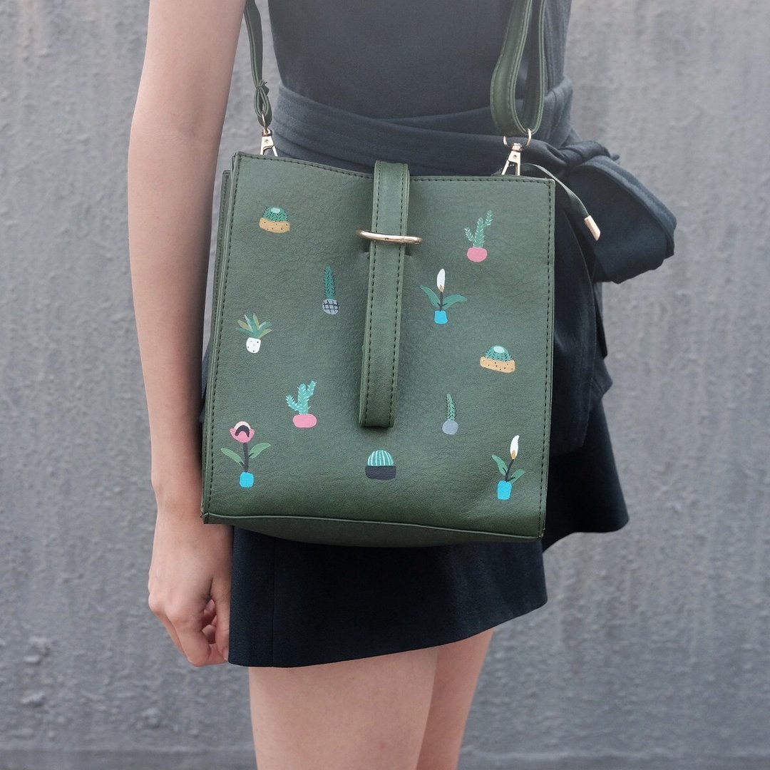 Cactus Box Bag - 手提包/手提袋 - 人造皮革 绿色