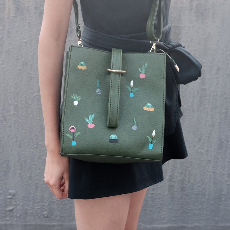 Cactus Box Bag - 手提包/手提袋 - 人造皮革 绿色