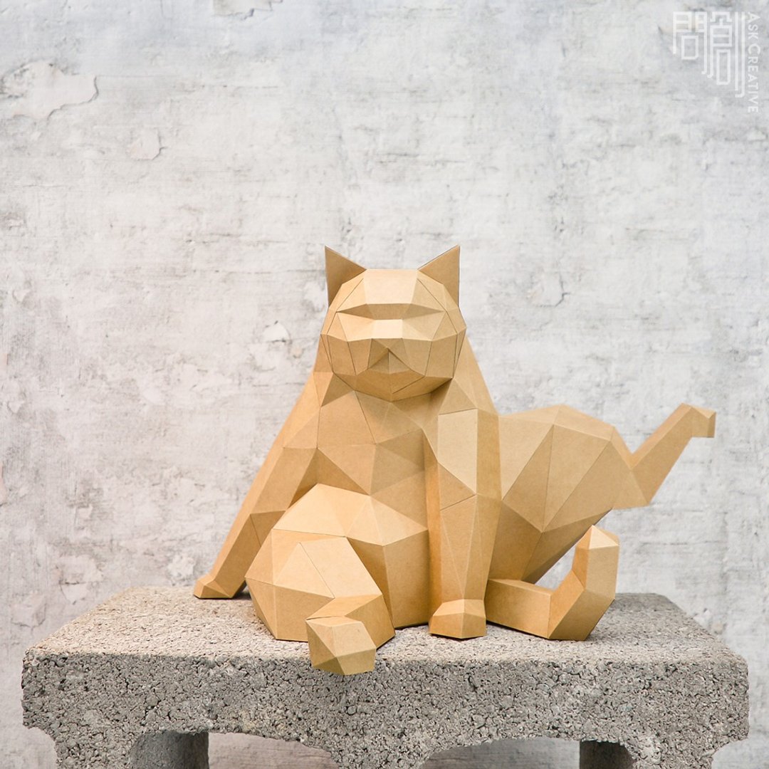 DIY手作3D纸模型摆饰 肥猫系列 -抬腿猫 & 小小抬腿猫 (4色可选) - 玩偶/公仔 - 纸 卡其色