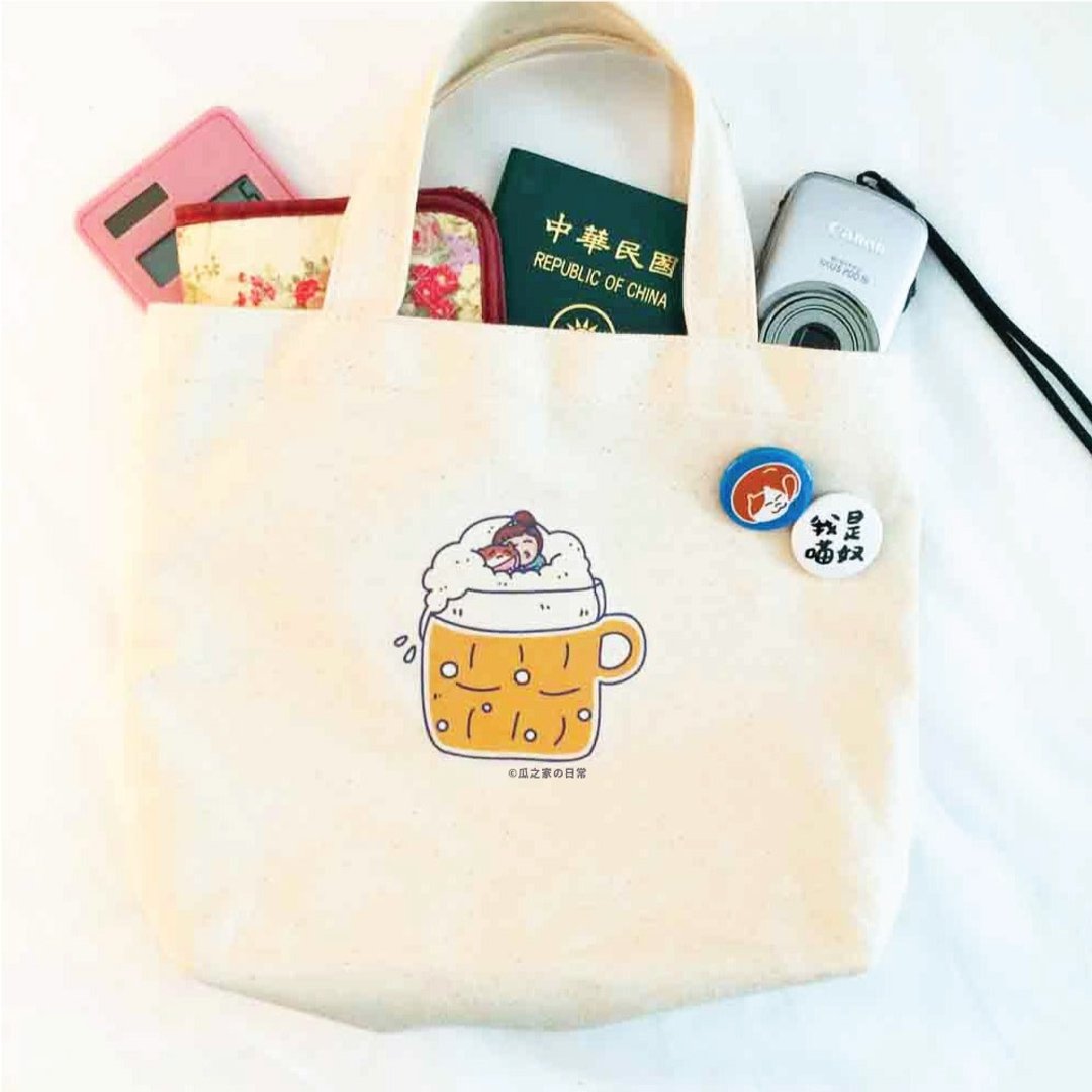 微醺の日常 帆布袋(午餐袋) 双杯饮料提袋 手工印制 Canvas bag - 手提包/手提袋 - 环保材料 黄色
