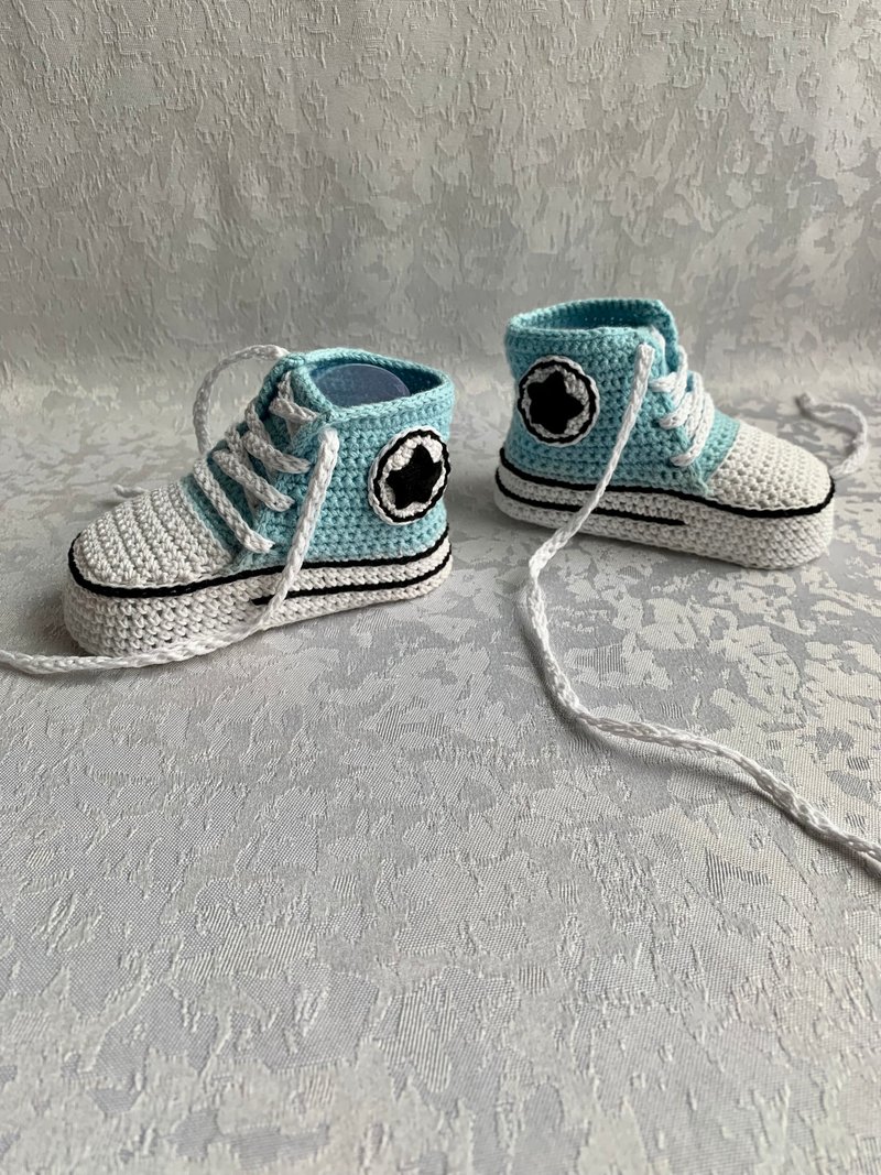 Cute Converse Baby Booties Baby Newborn Shoes Gift Baby Reveal Party Family Look - 婴儿鞋 - 棉．麻 蓝色