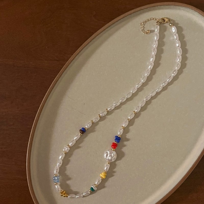 花生珠撞色珍珠项链 串珠项链 - 项链 - 其他材质 多色
