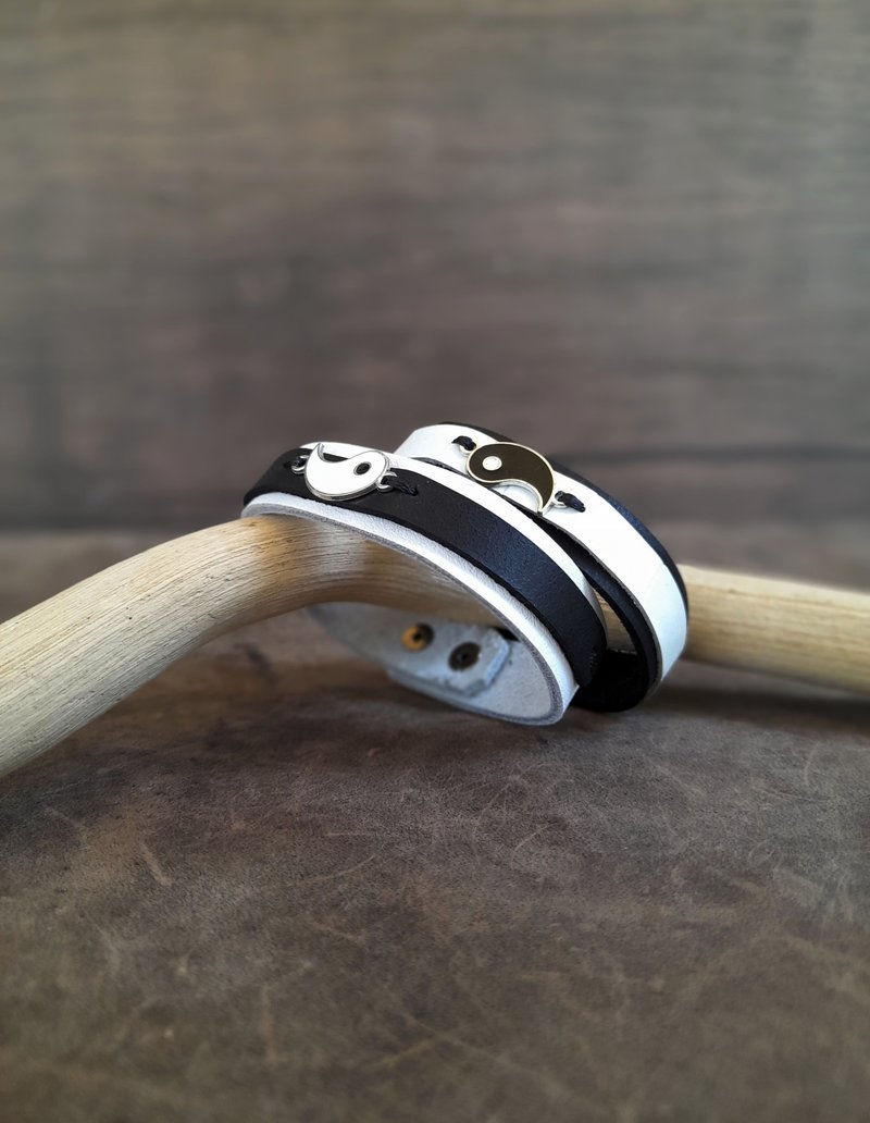 阴阳平衡皮革手链组 象征性的双人饰 - 手链/手环 - 真皮 黑色