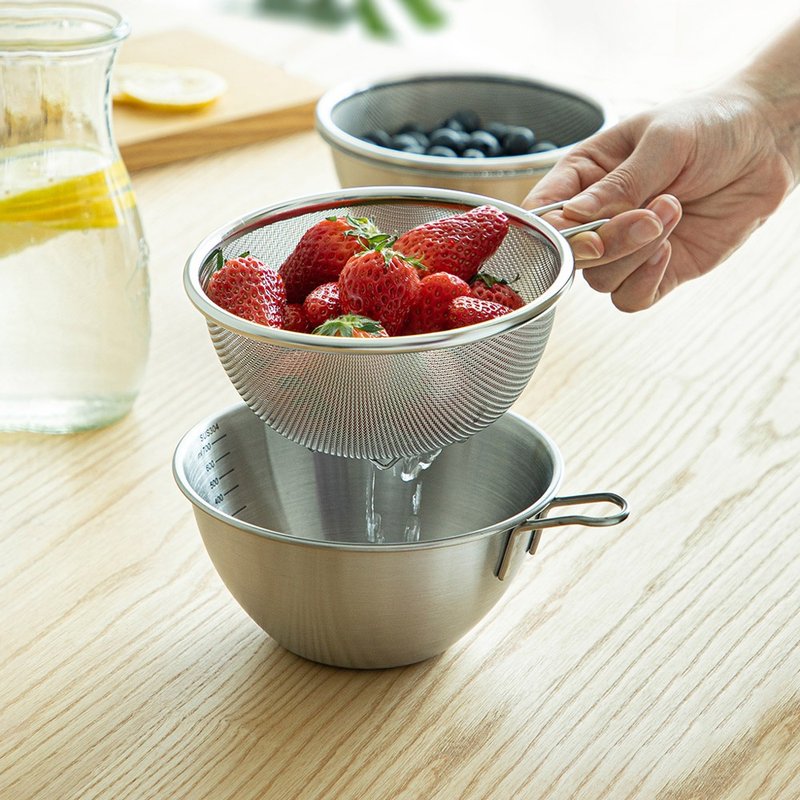 日本霜山 304不锈钢附柄沥水调理盆2件组-15cm - 厨房用具 - 不锈钢 银色