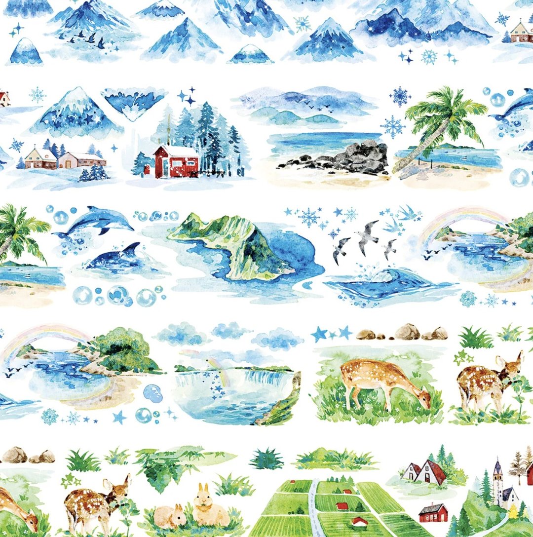 夏炎冬寂 季節感のある雰囲気 水彩畫造景 PET 紙膠帶 - 纸胶带 - 其他材质 多色