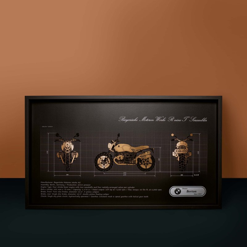 【专属 订制礼】刻划回忆重机挂画 - 车头 + 车侧 + 车尾款 - 海报/装饰画/版画 - 其他材质 金色