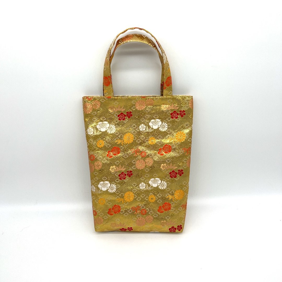 Japanese pattern handbag made from Nishijin-ori and brocade fabric - 手提包/手提袋 - 聚酯纤维 金色