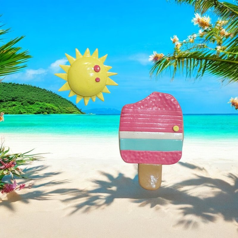 冰淇淋与小太阳 手工胸针组 - 胸针 - 其他材质 多色