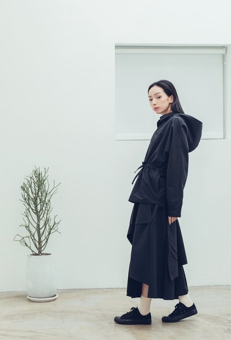 漂浪 腰抽绳两穿外套(黑/灰) Organic Cotton & Recycle - 男装外套 - 棉 黑色