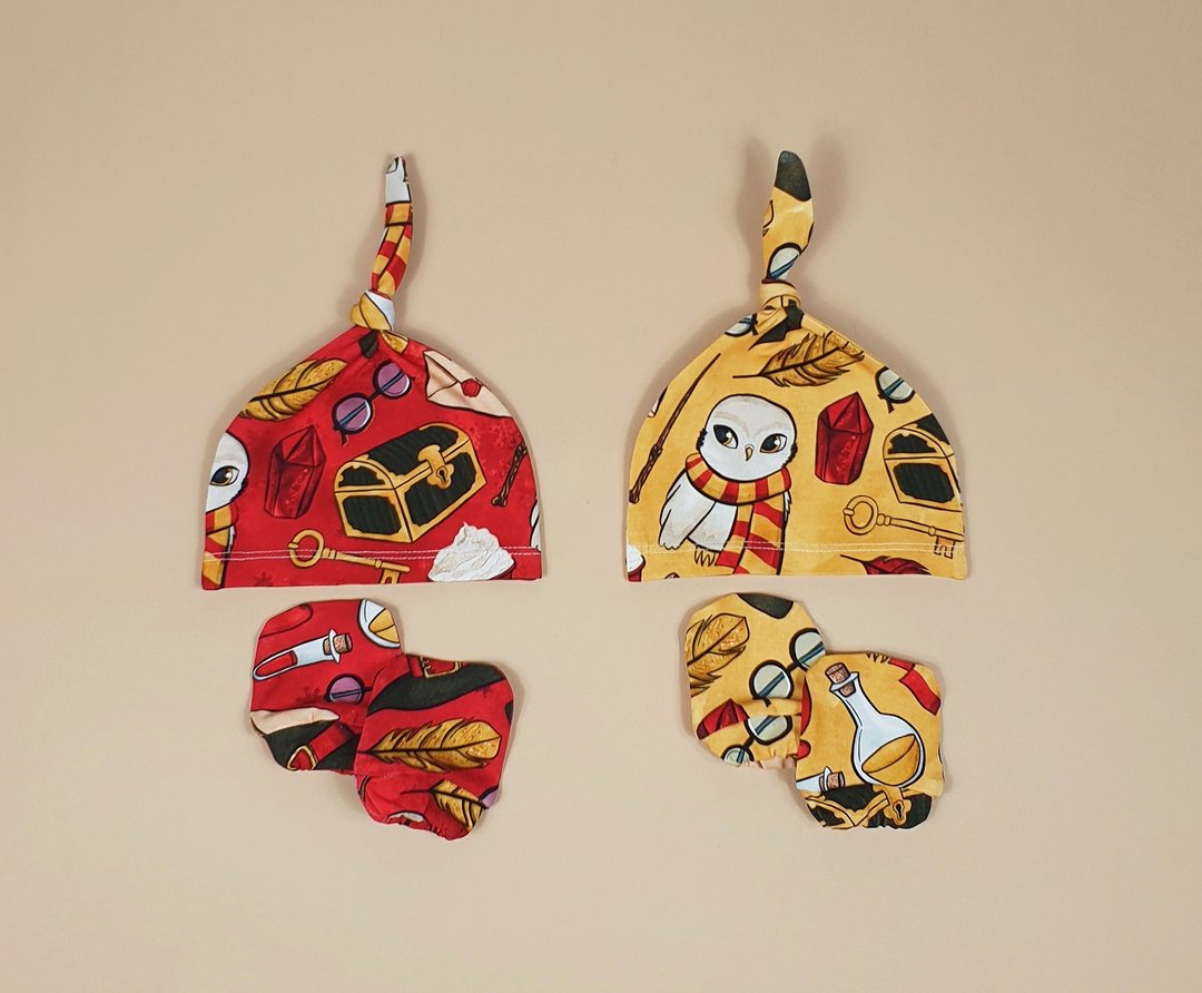 Magic Wizard baby mittens and knot hat, newborn mittens and knot hat, set of 2 - 婴儿帽/发带 - 棉 多色