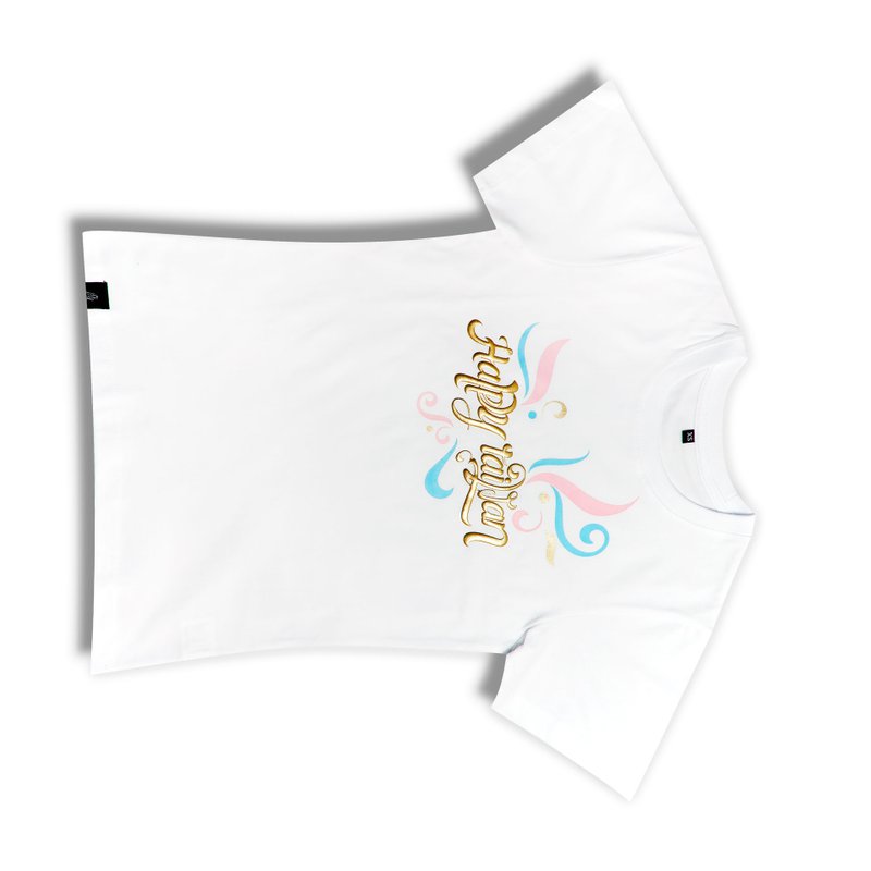 台湾翻转文字│Happy Taiwan造型T-白 - 中性连帽卫衣/T 恤 - 棉．麻 白色