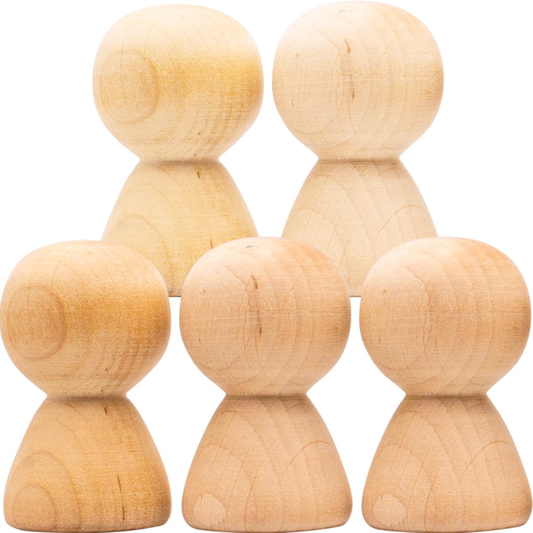 Wooden Peg Dolls 2'' Set 5 pcs - Peg People Unfinished - DIY Wooden Dolls - 木工/竹艺/纸艺 - 木头 