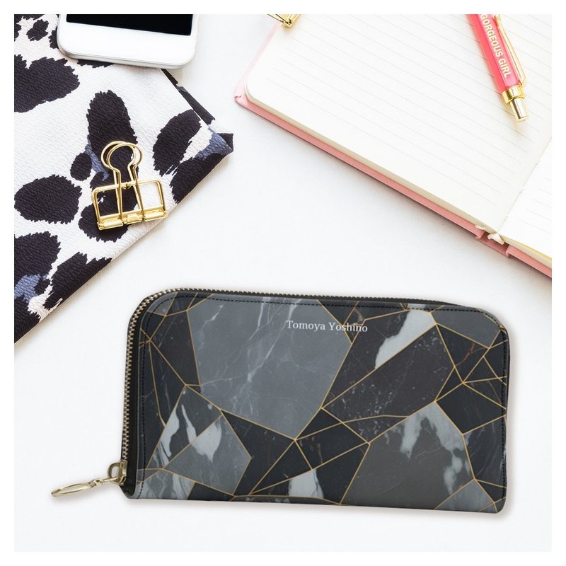 时尚长版钱包袋，金色线条，奢华、神秘、别致的大理石纹。 - 皮夹/钱包 - 真皮 多色