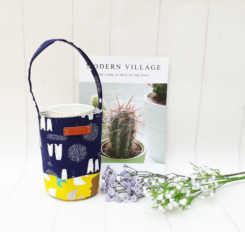 【饮料提袋】森林北极熊(换季出清) - 随行杯提袋/水壶袋 - 棉．麻 蓝色