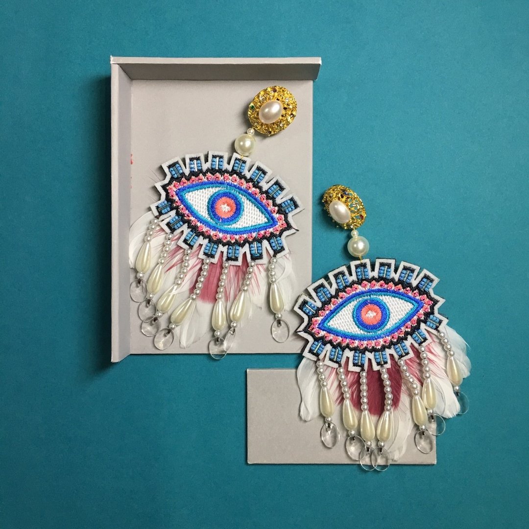 earrings : fanny eyes - 耳环/耳夹 - 其他材质 蓝色