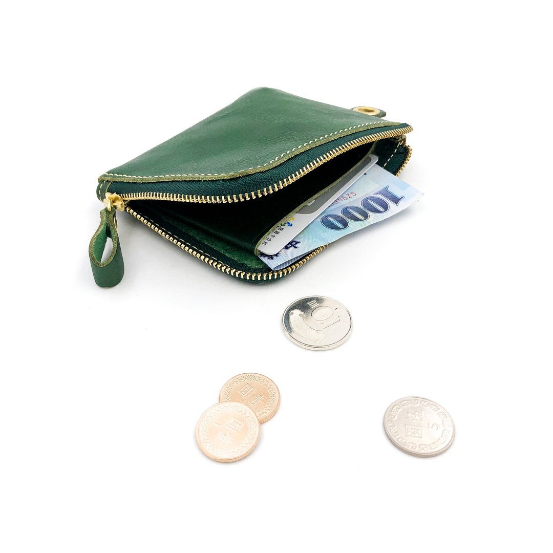 手工植鞣皮革-L拉链短夹 leather wallet - 皮夹/钱包 - 真皮 绿色