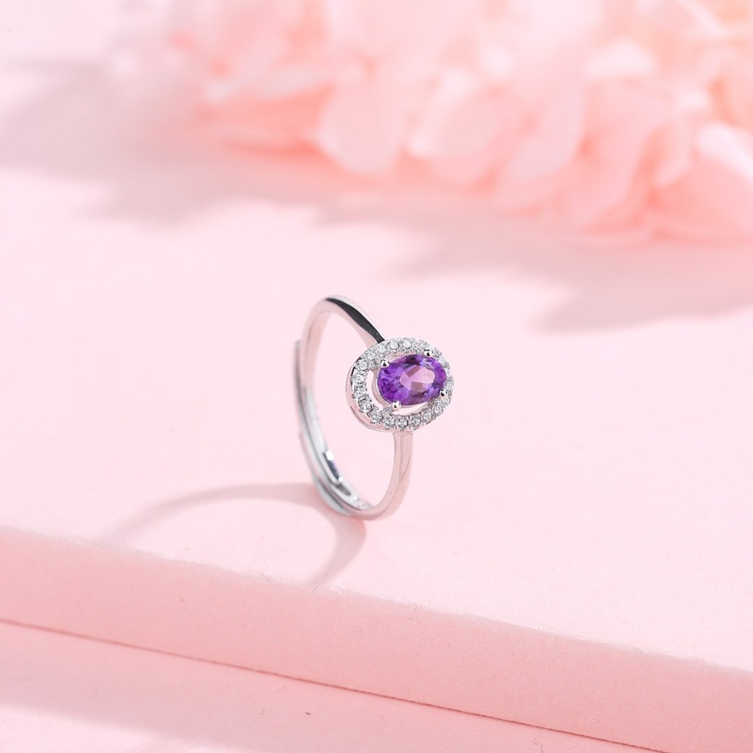 Amethyst 紫水晶925纯银精镀亮泽白金戒指 - 戒指 - 宝石 紫色