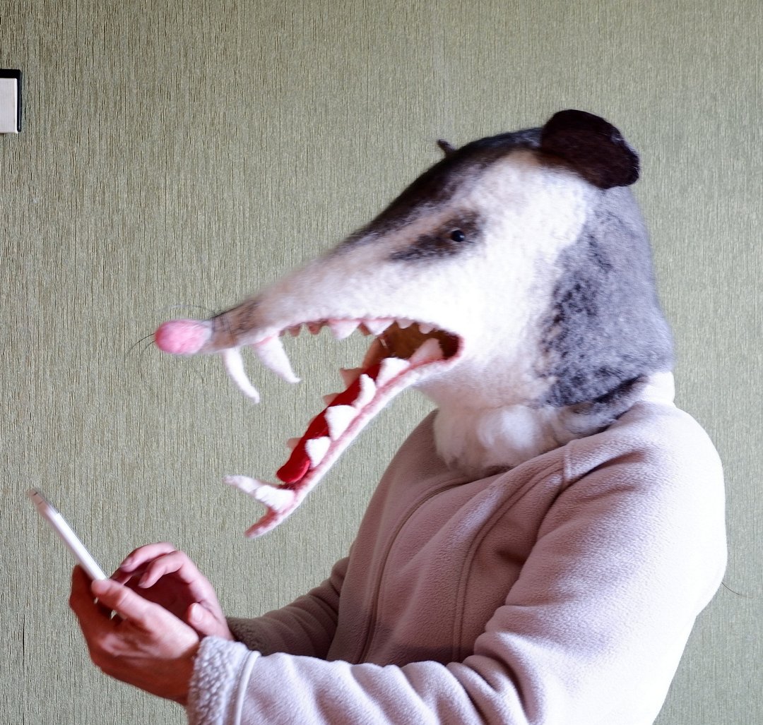 Possum mask, cosplay, carnival, masquerade. The mask of any animal to order. - 玩偶/公仔 - 羊毛 灰色