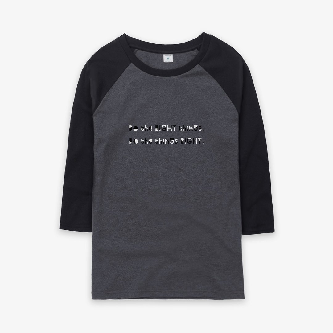 Do the RIGHT things (黑白版) - 中性版七分袖T-shirt - 中性连帽卫衣/T 恤 - 棉 黑色