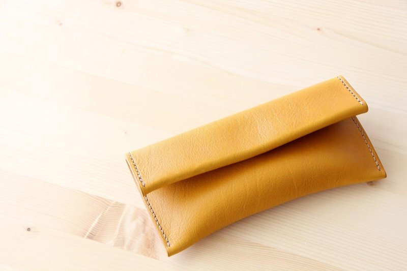 Shaped like a clutch bag pen case yellow / Italian leather pen case #yellow - 铅笔盒/笔袋 - 真皮 黄色