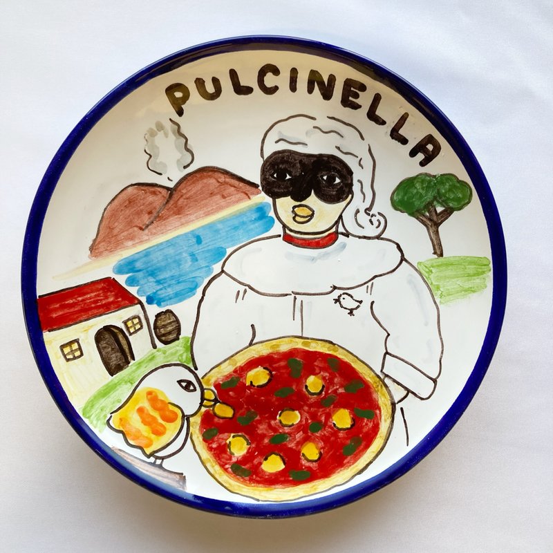 圆盘 20 厘米 Pulcinella 那不勒斯披萨 Majolica 意大利陶器壁挂 - 盘子/餐盘/盘架 - 陶 红色