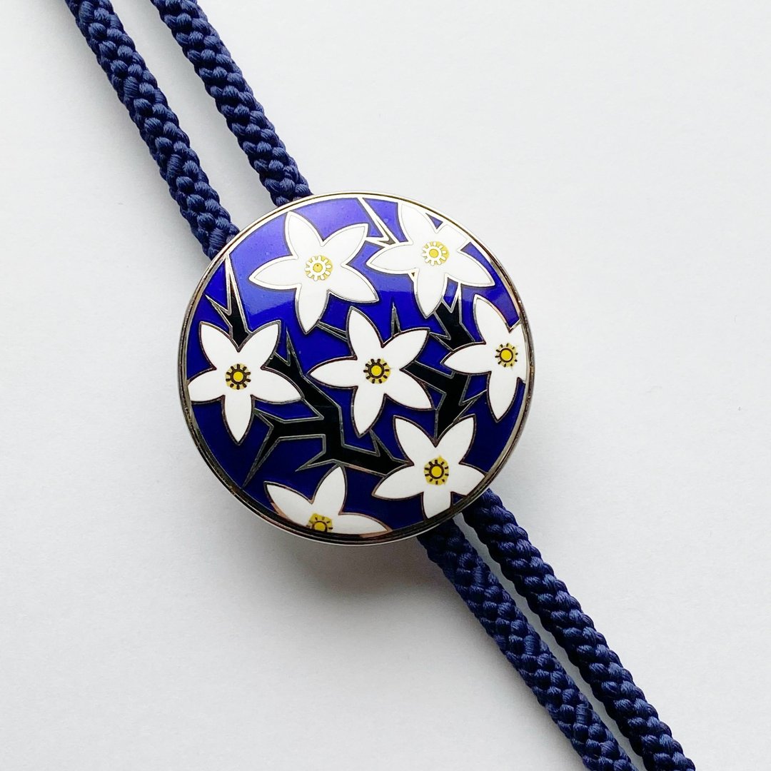 Triangle Indigo Blue Cloisonne ware loop tie Red copper metal cloisonne - 领带/领带夹 - 其他材质 蓝色