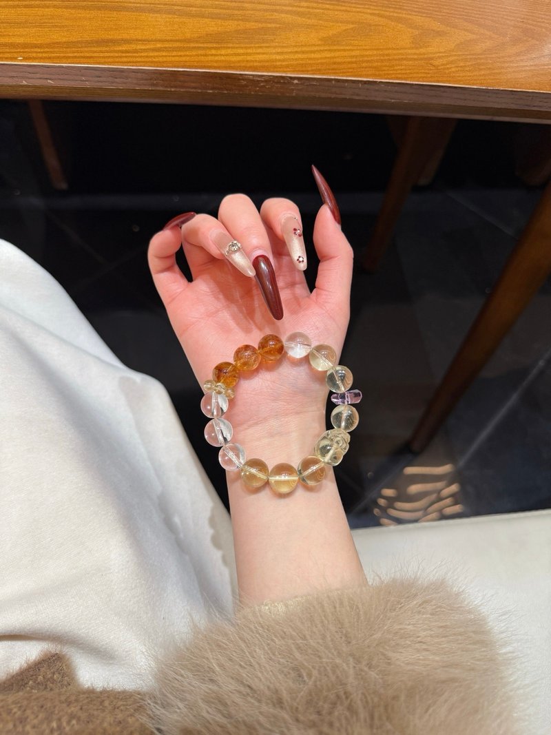 暖石栖财 黄水晶 黄塔晶 白水晶 招财貔貅 水晶手链13mm 开运招财 - 手链/手环 - 水晶 