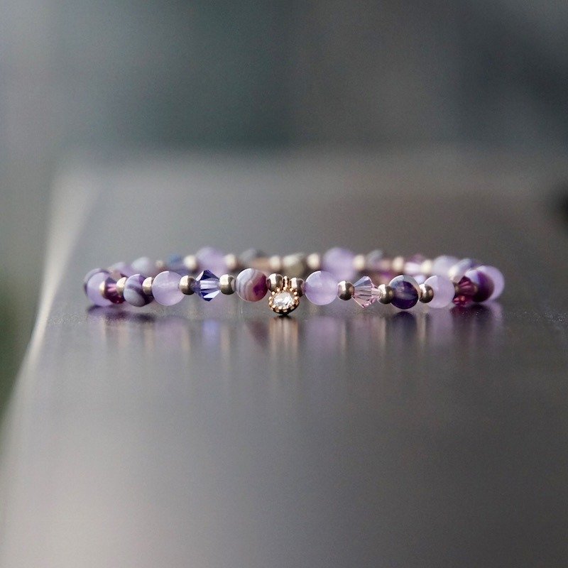 ITS-925【天然石系列・春夏秋冬】925银珠/小钻/天然石弹力手环。 - 手链/手环 - 宝石 