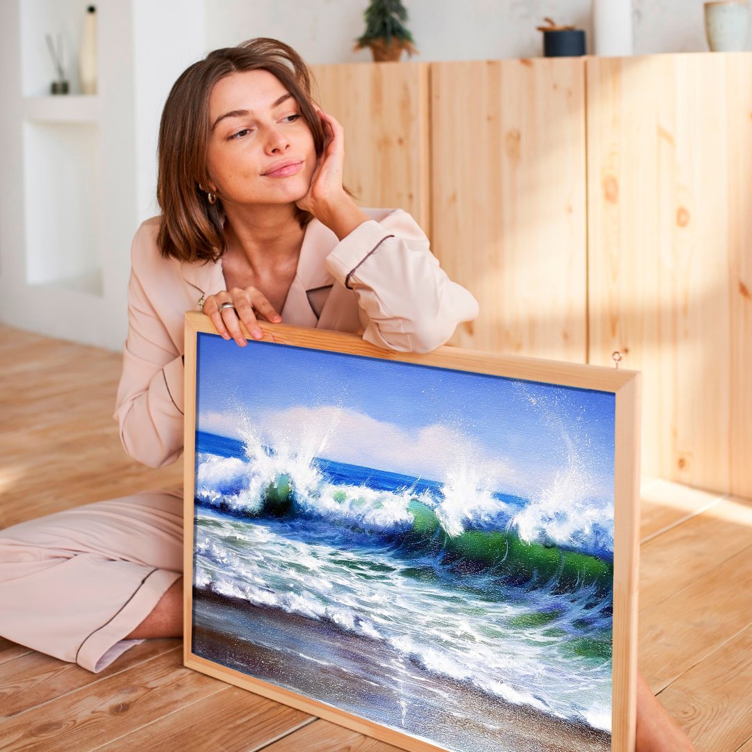 这幅画是海浪. 油画。 尺寸为50x70厘米。 从俄罗斯手工制作。 - 墙贴/壁贴 - 棉 