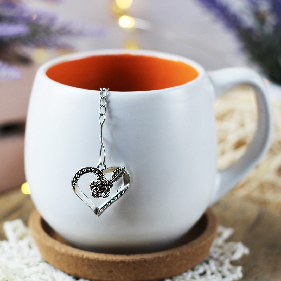 Heart tea infuser for loose leaf tea, Tea infuser charm flower, Tea Strainer - 茶具/茶杯 - 不锈钢 银色