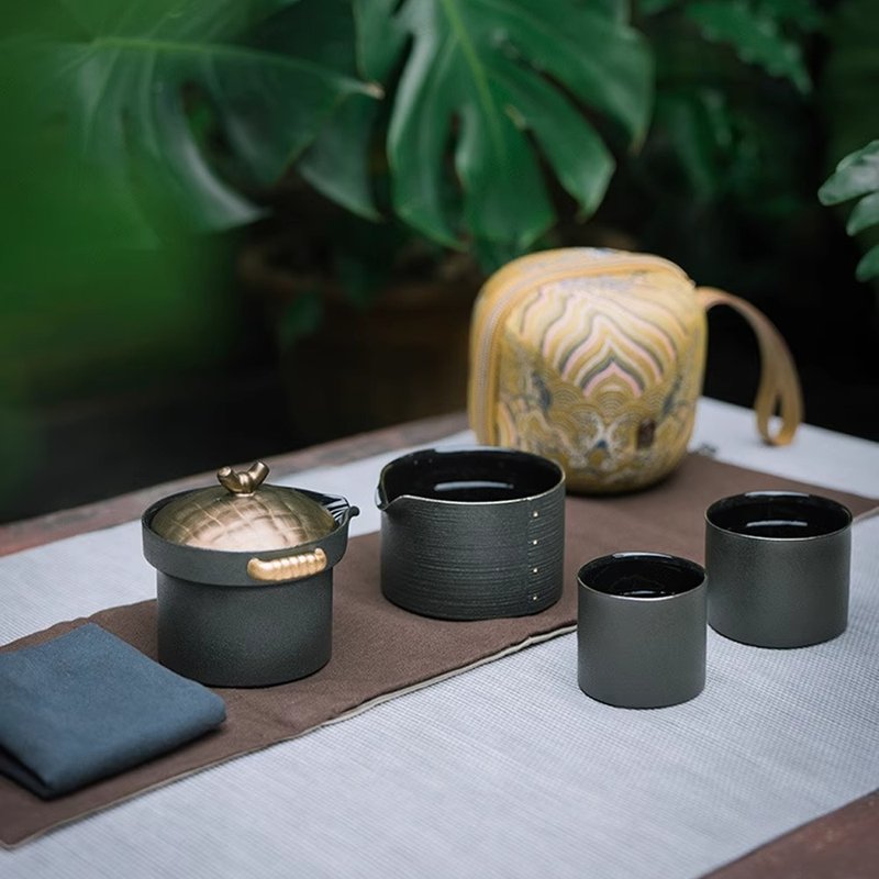 万仟堂便携式旅行茶具套装陶瓷快客杯一壶二杯功夫茶具蒸蒸日上 - 茶具/茶杯 - 陶 