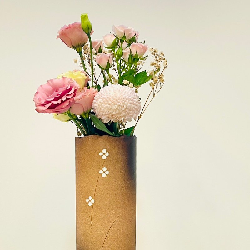 信乐烧-8号寸胴花瓶 小花 - 花瓶/陶器 - 陶 卡其色