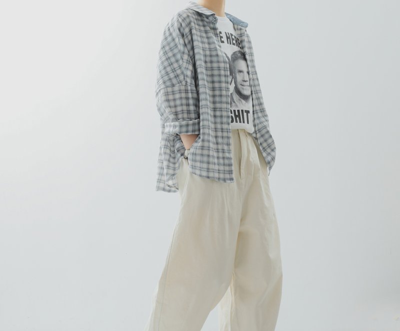 【男朋友风】美式复古/肌理感棉质衬衫 - 女装衬衫 - 棉．麻 蓝色