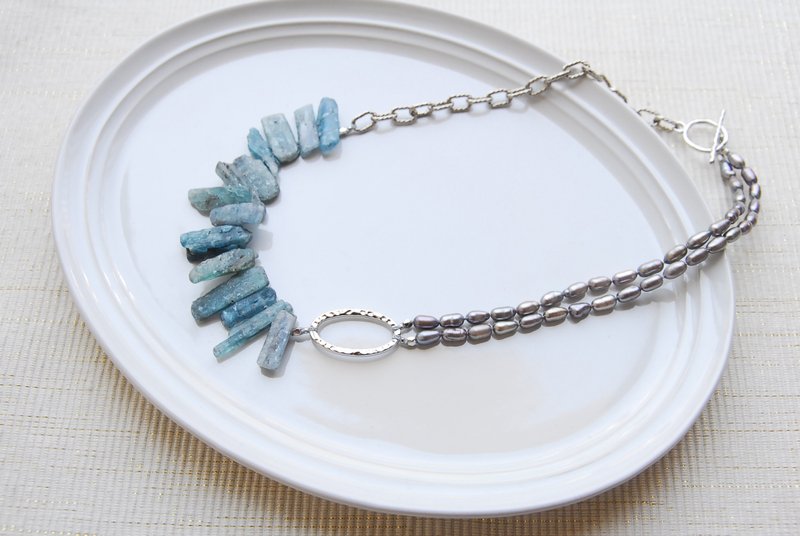 蓝晶石与珍珠的仲夏项链 - 项链 - 半宝石 蓝色