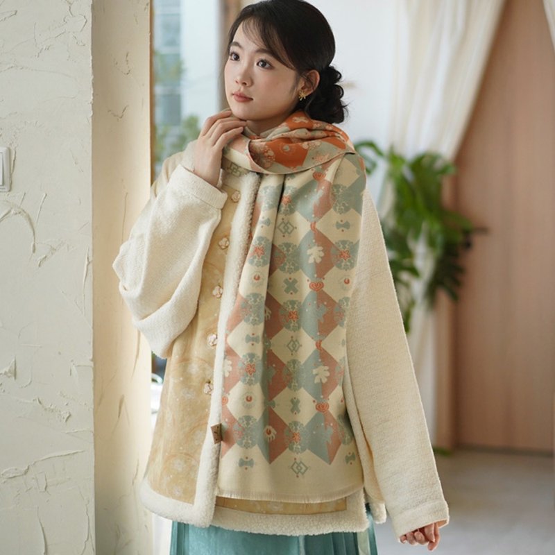 【多宝水田格纹】新中式复古/仿羊绒双面披肩 - 围巾/披肩 - 其他材质 多色