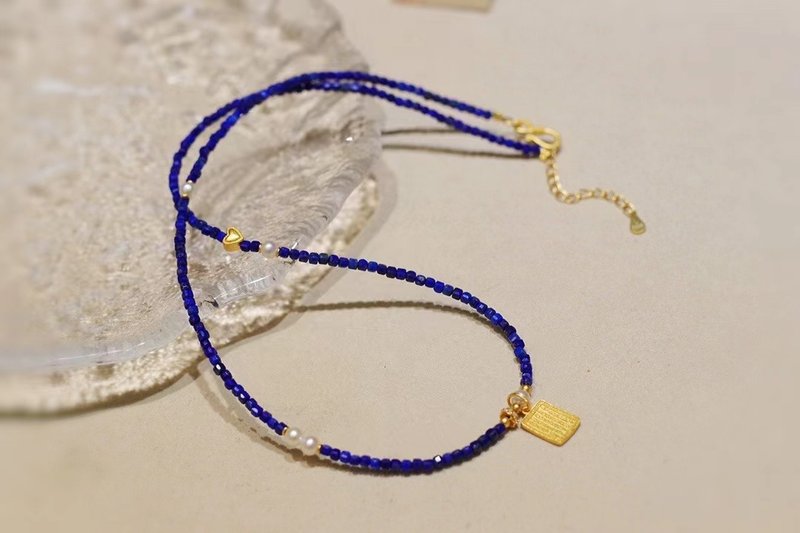 原创天然青金石小颗粒锁骨链项链情侣礼物 - 手链/手环 - 水晶 