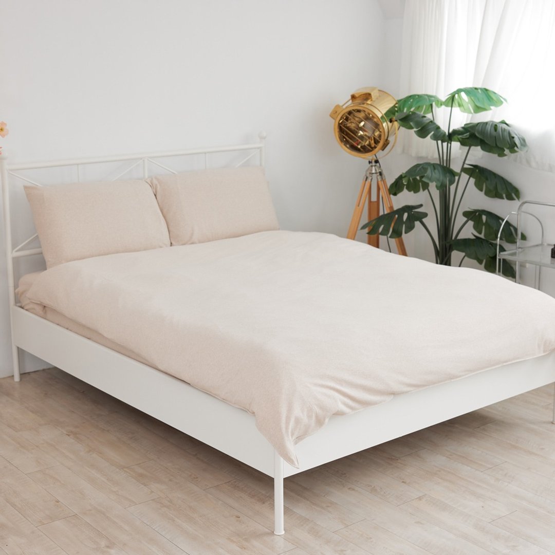 【标准/加大】MIT顶级有机棉天然针织寝具组-米白杏 - 寝具 - 棉 白色