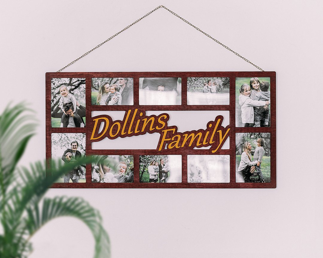 Personalized photo frame gallery on a chain with a custom text in the middle - 墙贴/壁贴 - 木头 红色
