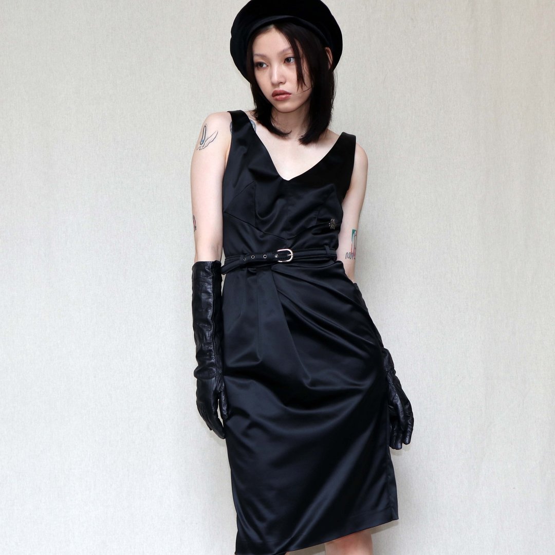 南瓜Vintage。Galliano 黑色 无袖 系带 低胸 露背 洋装 - 洋装/连衣裙 - 尼龙 黑色