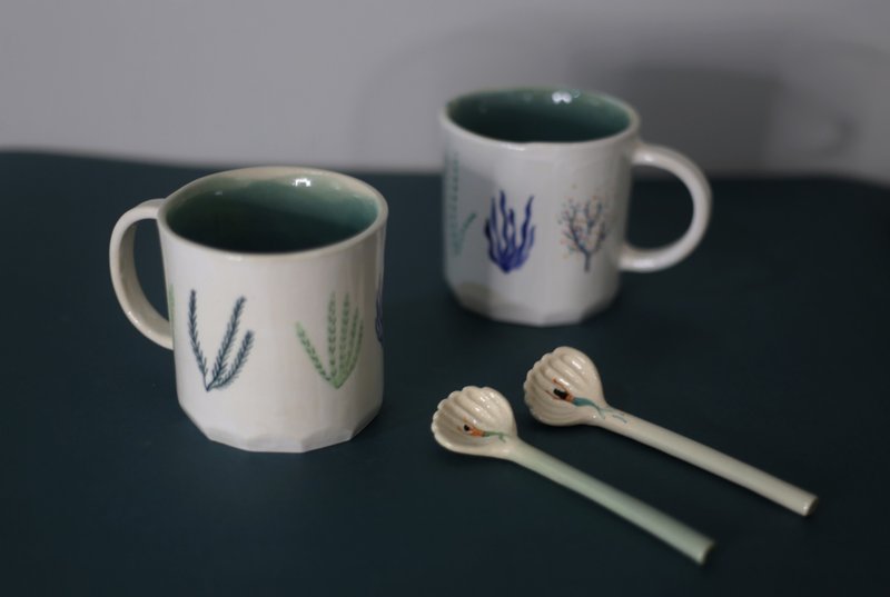 爱情海 情侣 对杯+对匙 - 咖啡杯/马克杯 - 陶 蓝色