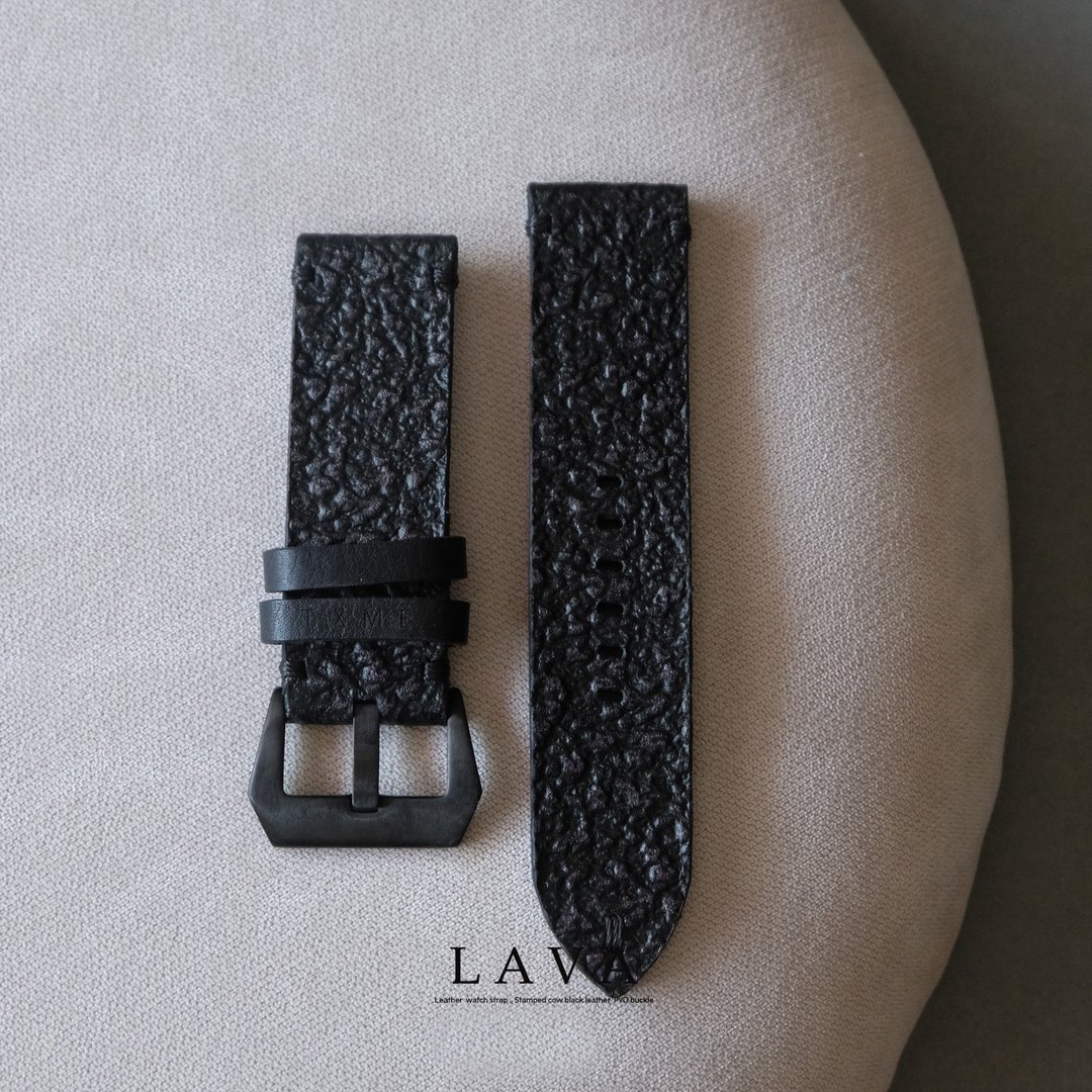 LAVA 手工表带，独一无二的黑色皮革纹理。 - 表带 - 真皮 黑色