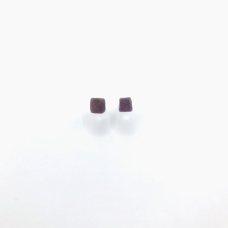 【原矿耳饰】刚玉原矿 - 耳环/耳夹 - 半宝石 紫色