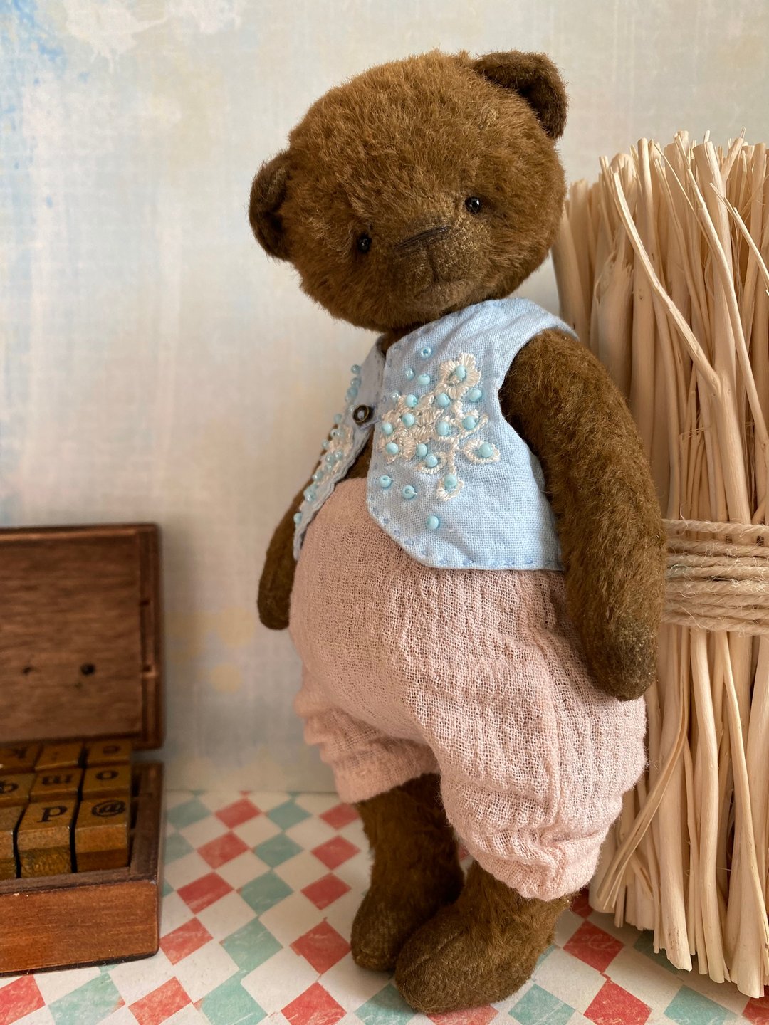 Brown cute teddy bear, OOAK, adorable bear, collectible toys, handmade, gift - 玩偶/公仔 - 其他金属 咖啡色