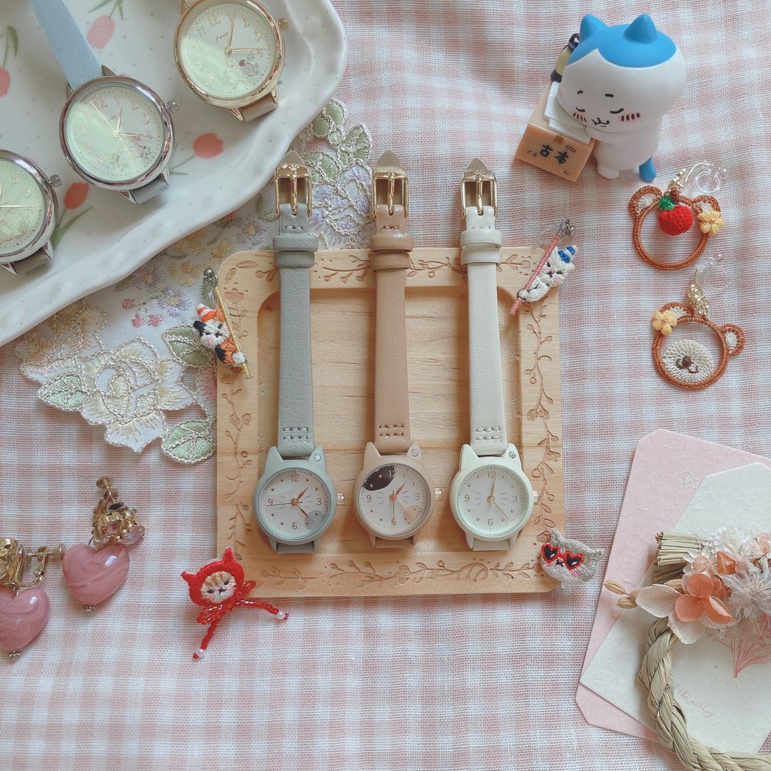 考试手表 复古 Cat Shape Watch 女装 防水 三色猫猫形手 - 女表 - 其他材质 咖啡色